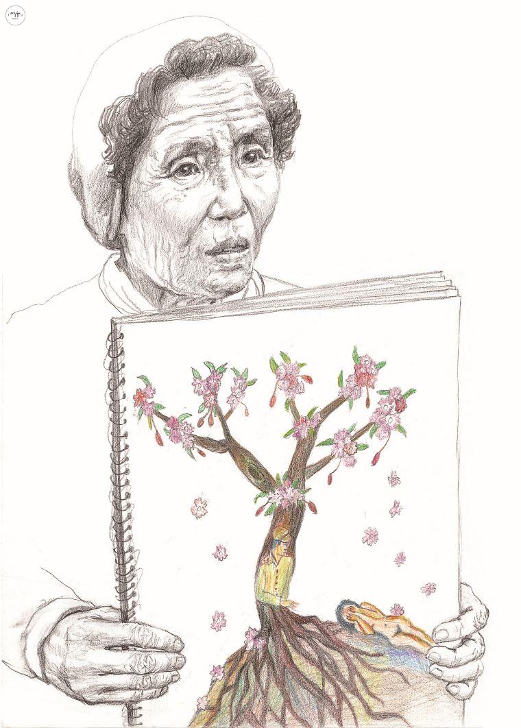 강덕경 할머니가 일본군으로부터 성폭행 당한 상처를 '빼앗긴 순정'으로 표현했다. ⓒ이경신, 휴머니스트 제공 ('못다 핀 꽃' 中)