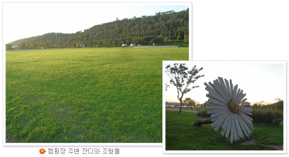 캠핑장 주변 잔디와 조형물