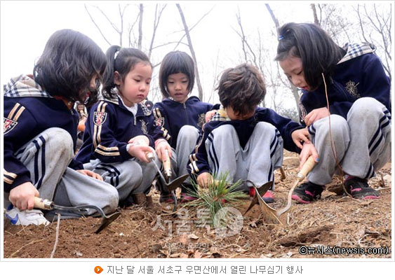 지난 달 서울 서초구 우면산에서 열린 나무심기 행사(사진 뉴시스)