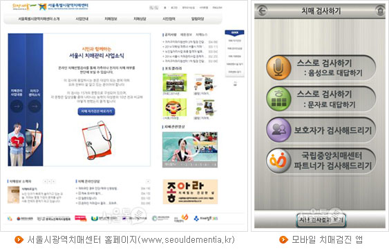 서울시광역치매센터 홈페이지(www.seouldementia.kr), 모바일 치매검진 앱