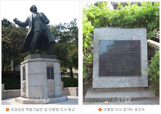 효창공원 백범기념관 앞 이봉창 의사 동상, 이봉창 의사 생가터 표지석