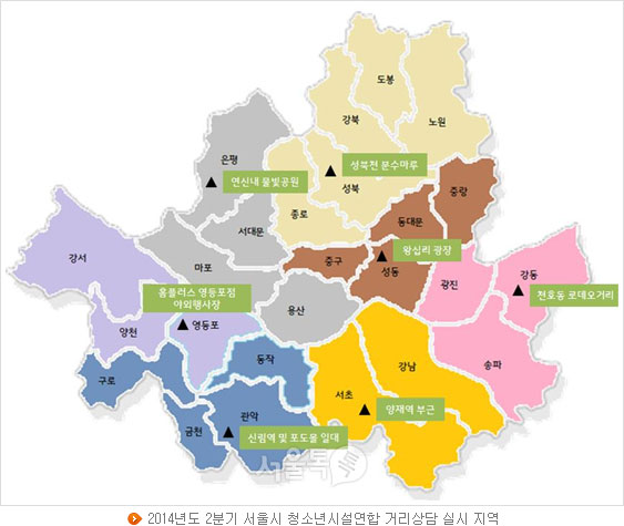 2014년도 2분기 서울시 청소년시설연합 거리상담 실시 지역