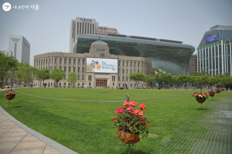 잔디가 푸르게 자리잡고 있는 서울광장 ⓒ이선미