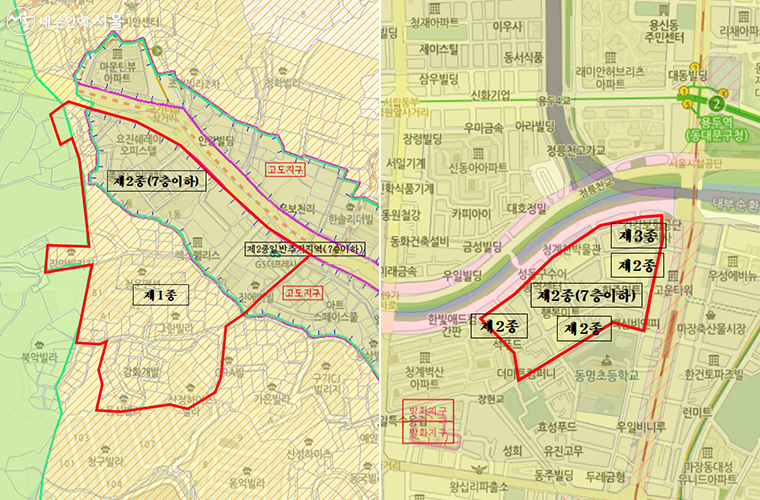 모아타운 대상지_종로구 구기동 100-48 일원(좌), 성동구 마장동 457 일원