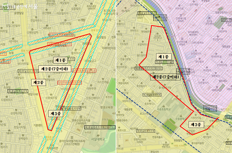 모아타운 대상지_중랑구 면목 3·8동 44-6 일원(좌), 강북구 번동 454-61 일원