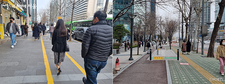 여의도의 애매한 자전거도로. 평평한 지형에 걸맞는 제대로된 자전거도로 시스템이 필요하다.