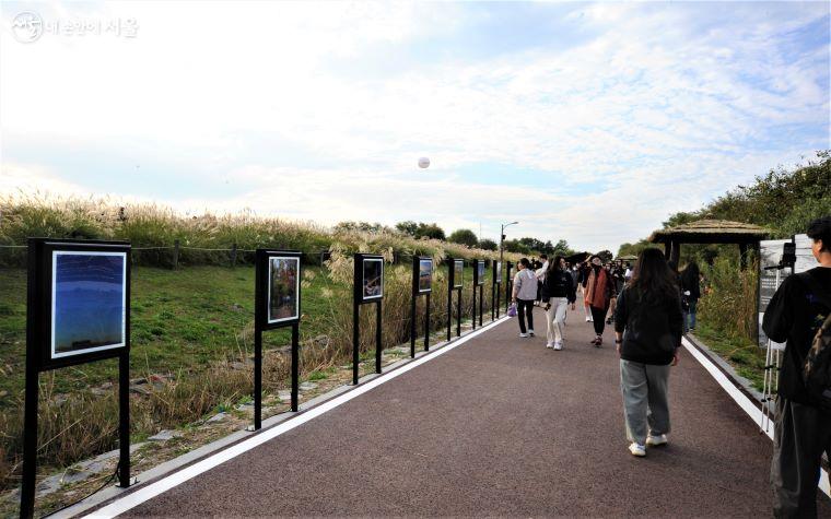 '기억창고'로 가는 산책로에는 공원사진사들이 촬영한 '공원 역사 및 사진전'이 열고 있다. 