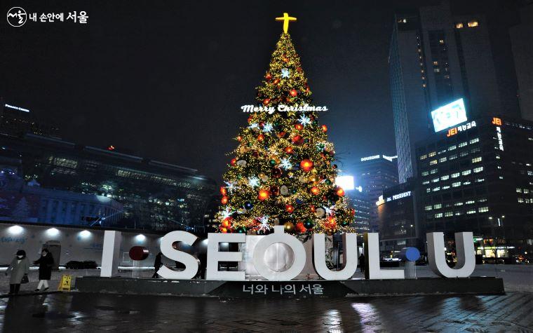 서울광장 스케이트장의 대형 크리스마스트리 ⓒ조수봉