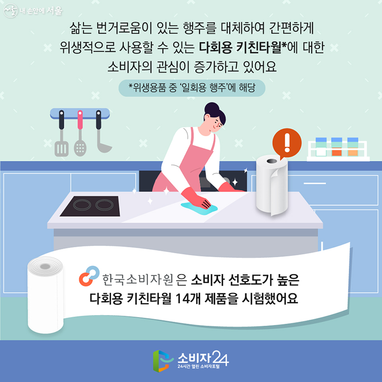 #2 삶는 번거로움이 있는 행주를 대체하여 간편하게 위생적으로 사용할 수 있는
다회용 키친타월에 대한 소비자의 관심이 증가하고 있어요.