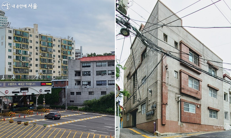 취산 아파트(1936)와 그 왼쪽의 삼풍아파트(왼), 국내에서 가장 오래된 현존 아파트인 회현동의 미쿠니 아파트 (1930) (우)