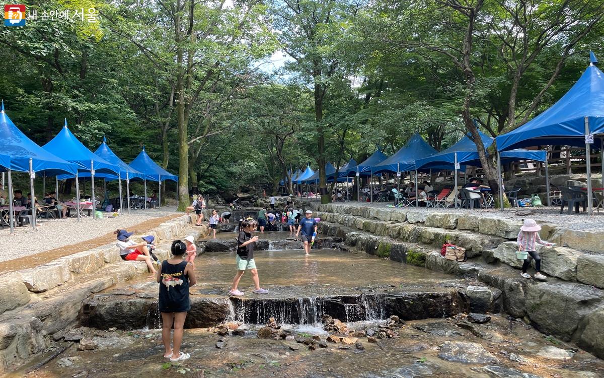 서울대공원 캠핑장 내에 계곡이 있어 시원한 물놀이도 함께할 수 있다. ©노윤지