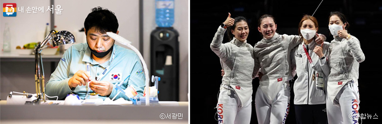 제10회 국제장애인기능올림픽대회에서 동메달을 수상한 서광민 선수(왼쪽)와 도쿄올림픽 여자 사브르 단체전에서 역전승을 기록한 선수들(오른쪽)