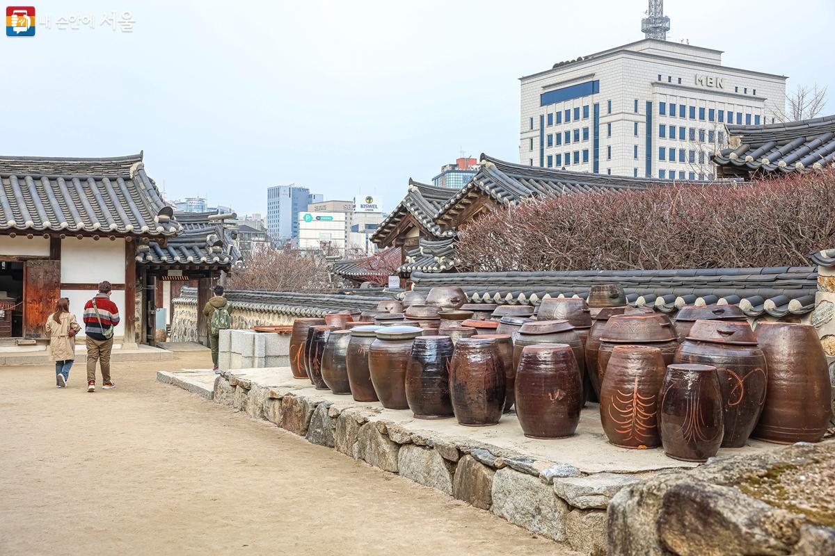 전통 가옥 뒷마당에 나란히 놓여 있는 장독대 모습이 정겨워 보인다. ©박우영