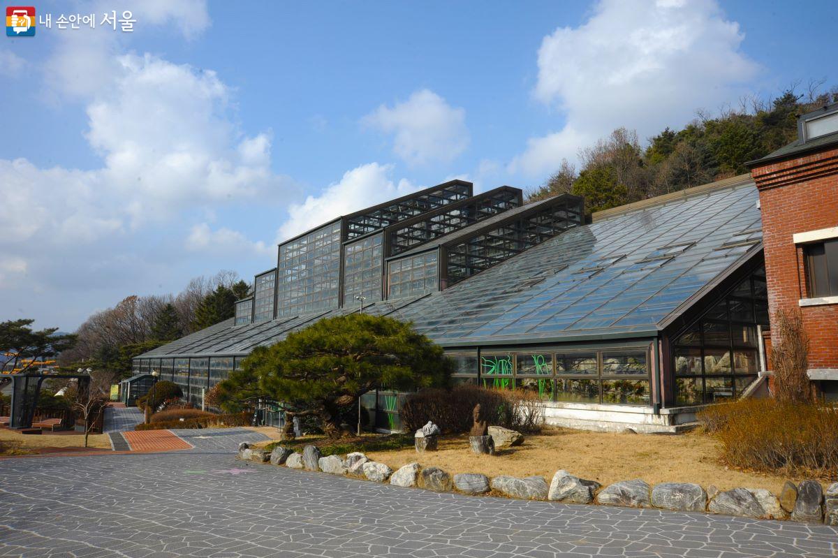 복층 철골 구조의 서울대공원 식물원은 서울시 기념물 제56호로 지정됐다. ⓒ조수봉