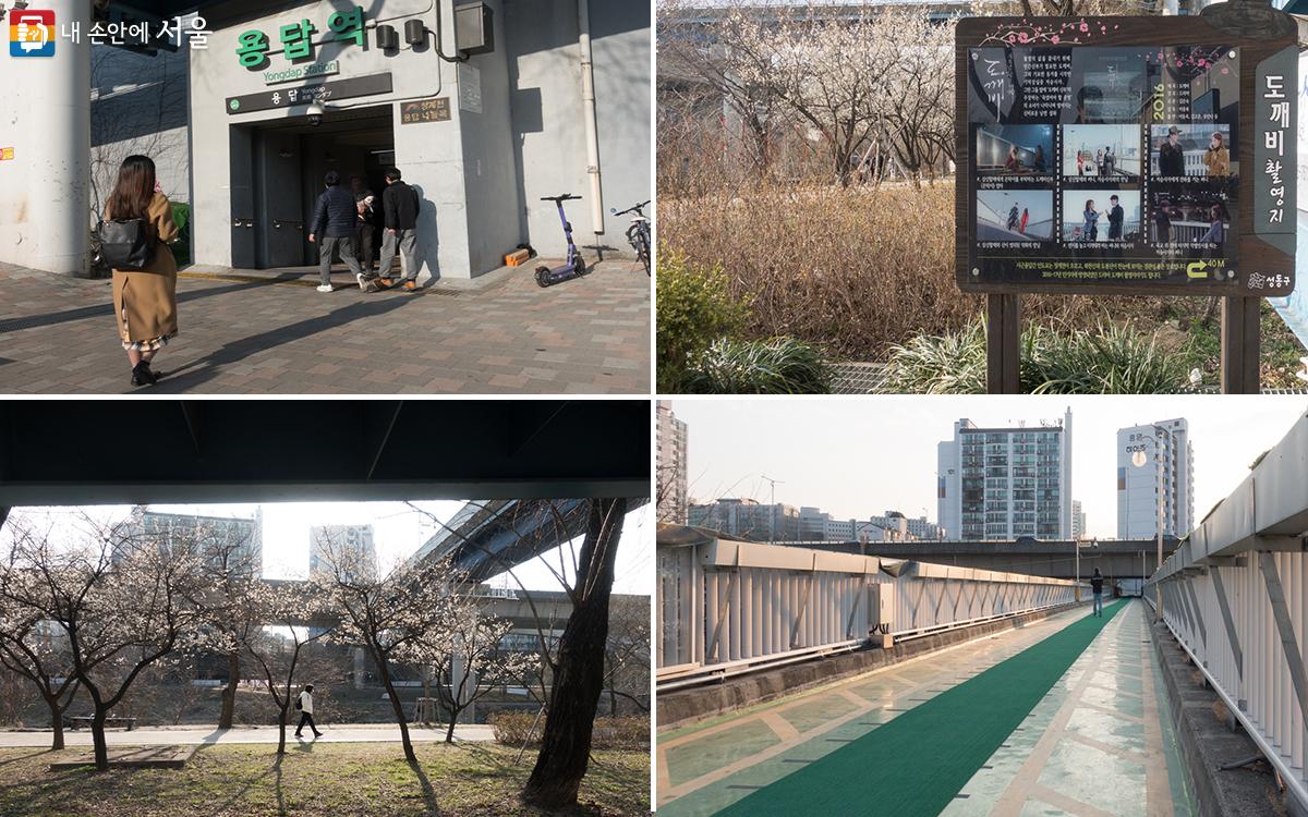 용답역 하동매실거리 방향은 2번 출구, 드라마 <도깨비> 촬영장소지 안내판이 있다. ©김인수