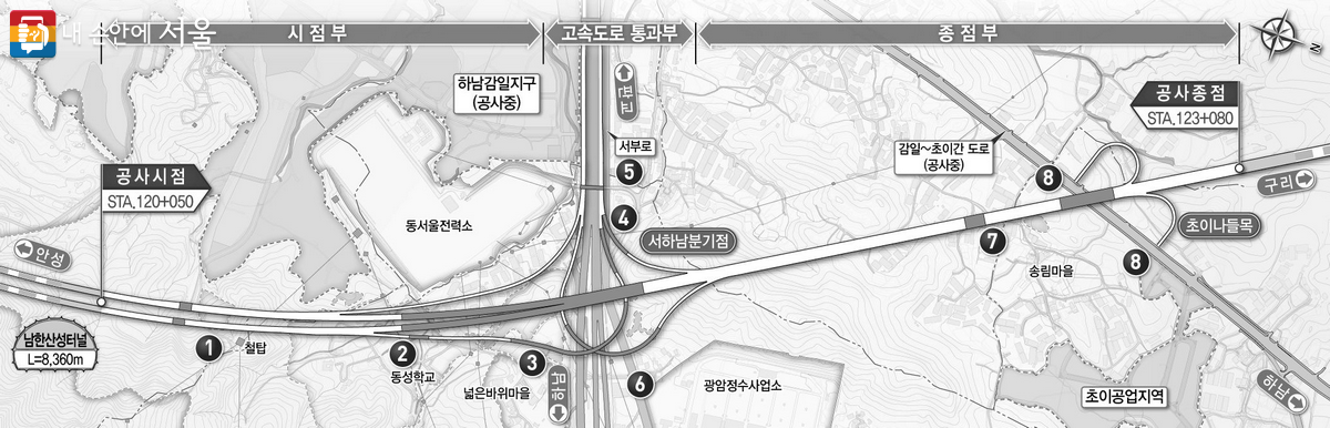 초이IC와 서하남 분기점(JCT) ©한국도로공사