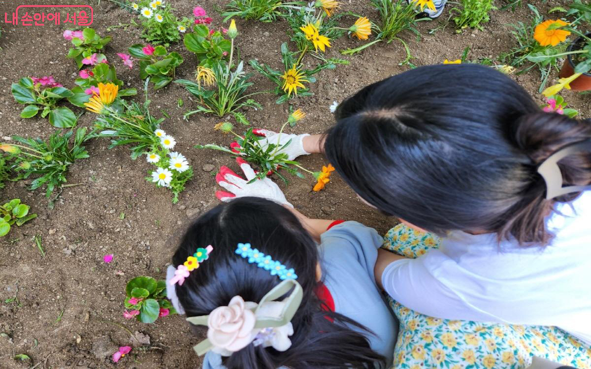 어린이들도 고사리 같은 손으로 꽃을 심고 있다. ©윤혜숙
