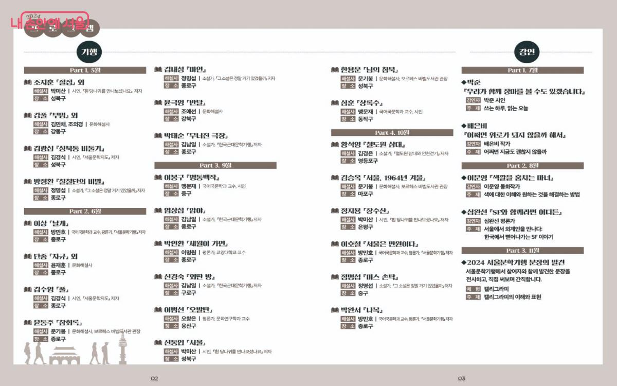 서울문학기행 일정표 ⓒ서울문학기행