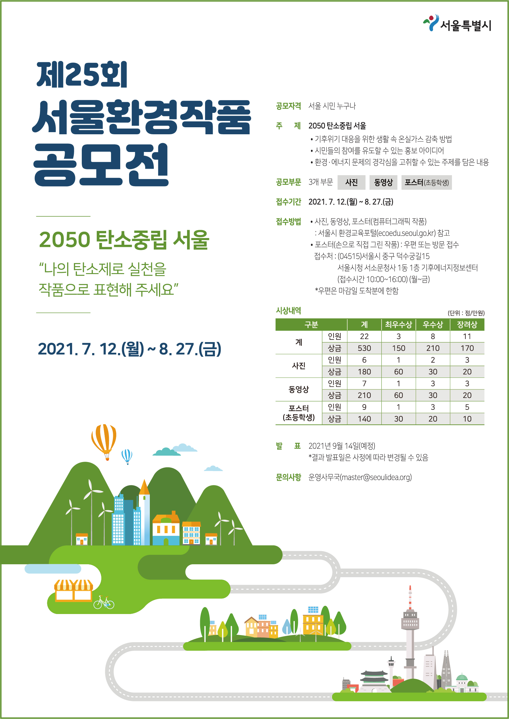 제25회 서울환경작품 공모전 사진, 동영상, 포스터, 2050 탄소중립 서울 