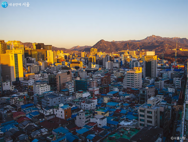 충무로 진양상가에서 내려다본 남산 아래 을지로와 필동 전경