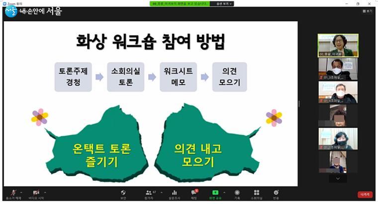 메인 진행자가 화상 워크숍 참여 방법을 설명하고 있다. 