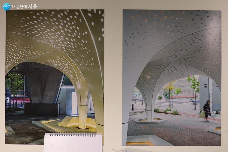 도시쉼터로 변신한 한남1 고가하부 구조물 '인공자연' LED조명