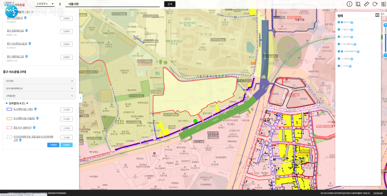 서울도시계획포털 내 검색 화면 