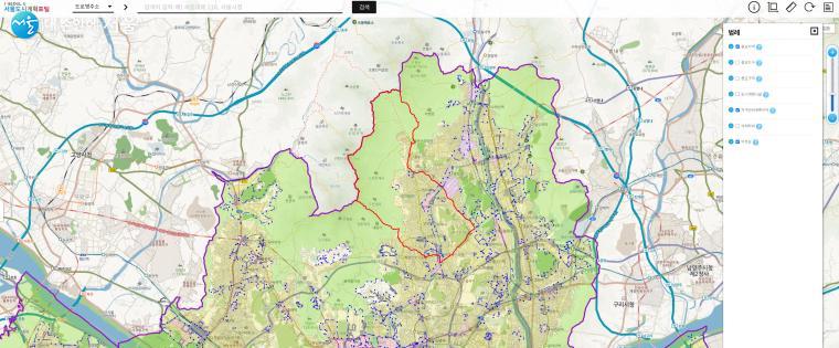 서울도시계획포털 내 지역검색 화면