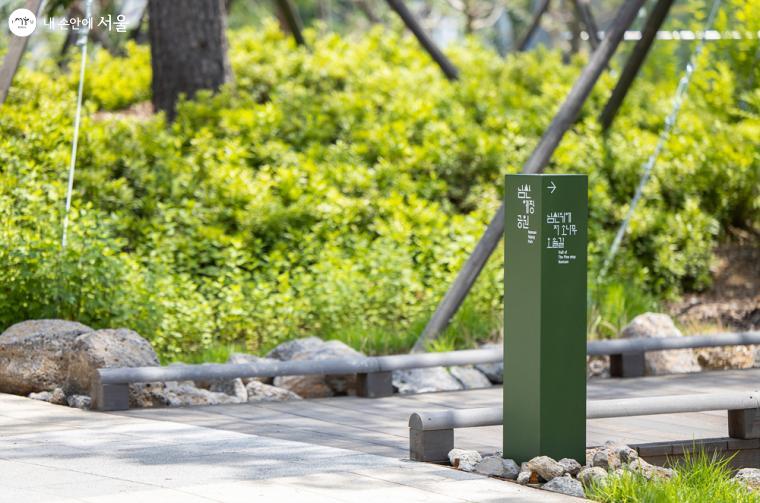 남산예장공원 내 산책로에는 소나무이야기를 담은 안내 이정표가 많이 배치되어 있다. 