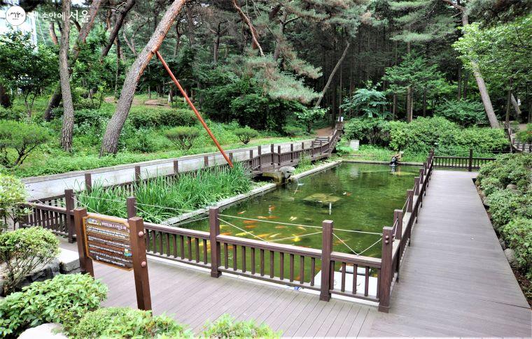 각종 수서생물들을 관찰할 수 있는 서울국유림관리소 청사 앞의 연못 ⓒ조수봉