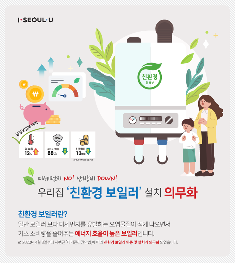 서울시는 7월 14일부터 8월 31일까지 친환경 보일러 설치 지원 접수를 진행한다