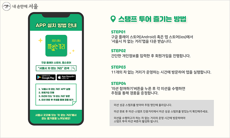 ‘서울시 차 없는 거리’ 앱 설치 후 스탬프 투어 참여 방법