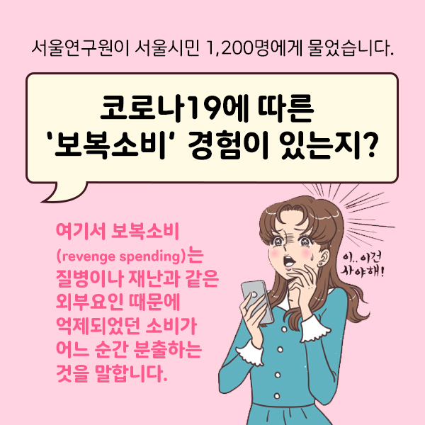 서울연구원이 서울시민 1,200명에게 물었습니다. 코로나19에 따른 ‘보복소비’ 경험이 있는지?