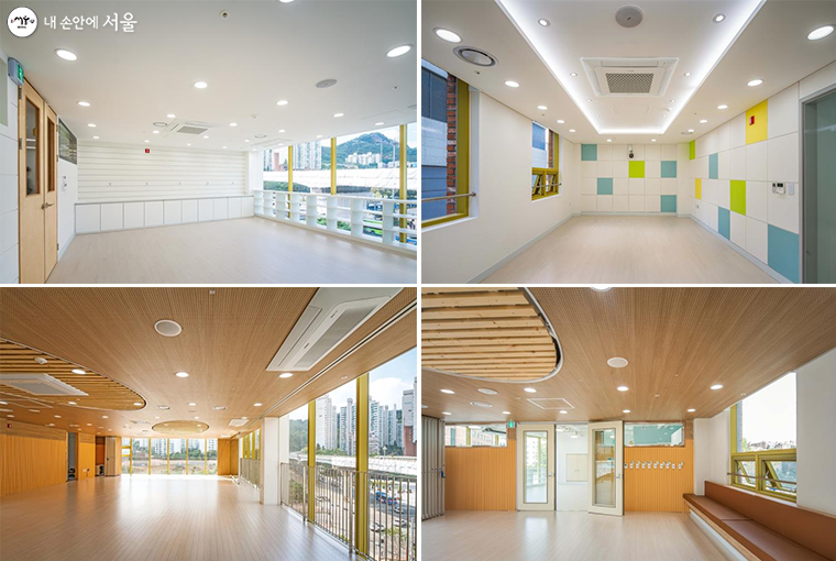 4~5층에는 열린 놀이공간과 사용목적에 맞도록 변경 가능한 넓은 공간의 다목적실이 위치해 있다