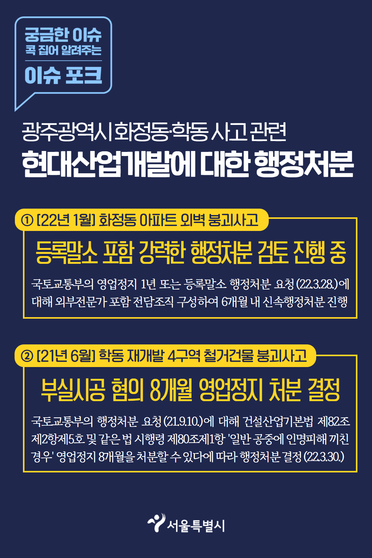 광주광역시 화정동·학동 사고 관련 현대산업개발에 대한 행정처분