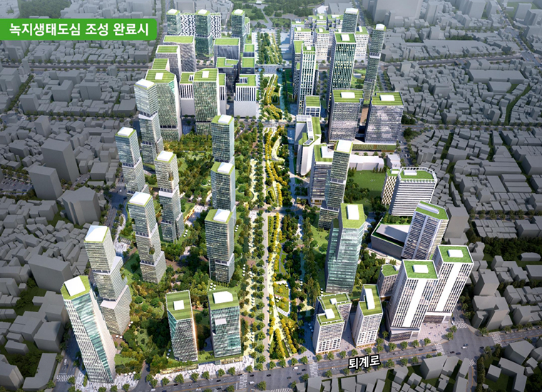 서울도심이 빌딩숲과 나무숲이 공존하는 ‘녹지생태도심’으로 재탄생한다. 위는 조성이미지 예시