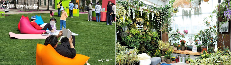 매주 금토요일 ‘책 읽는 서울광장’이 열린다(좌), 식물을 키우는 것만으로도 평온함을 느낄 수 있다(우)