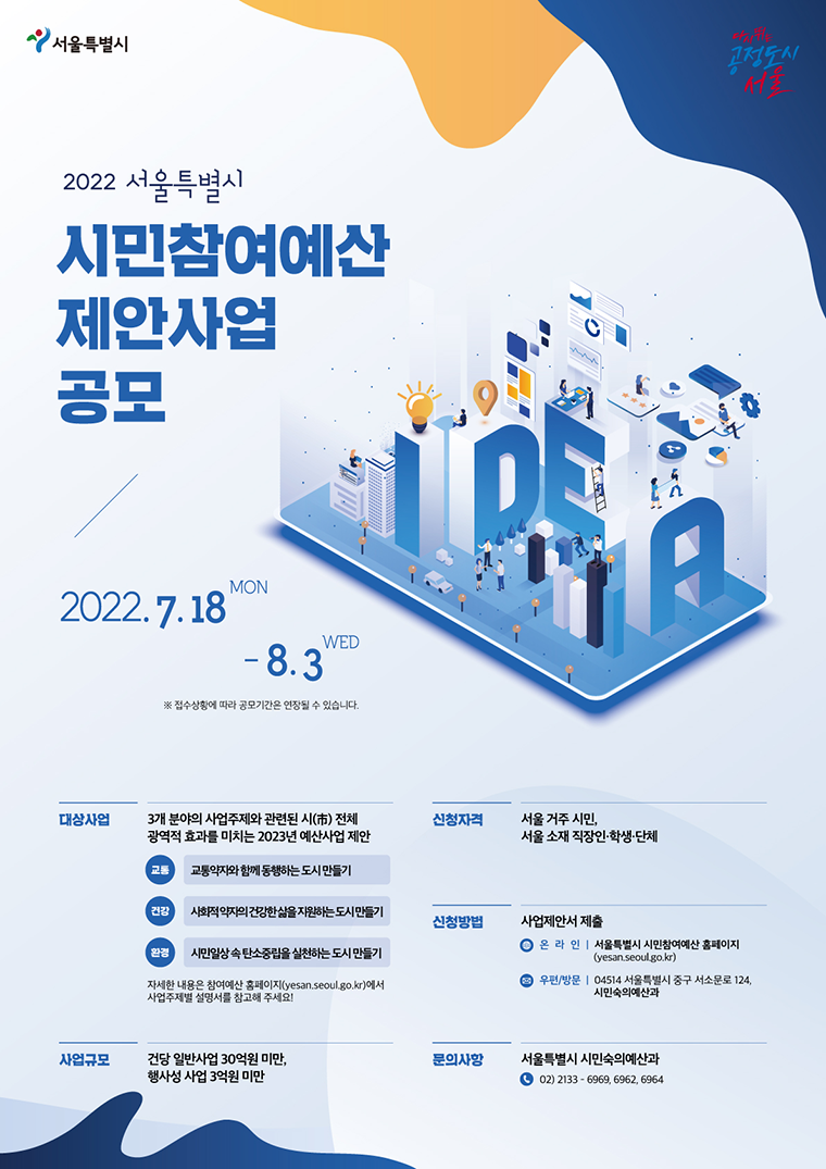 서울시가 ‘시민참여예산’ 제도를 개선해 2023년 사업 예산으로 500억 원을 편성한다.