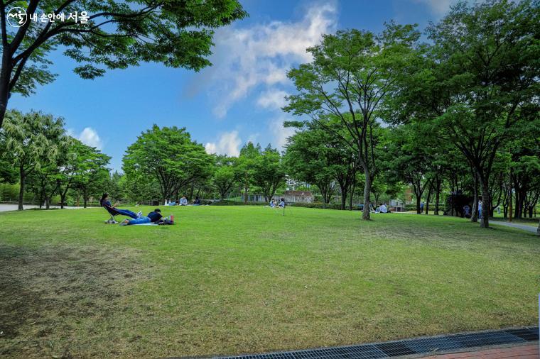 선유도공원을 찾은 시민들이 잔디광장에 앉아 편안하게 휴식을 취하고 있다. ⓒ박우영