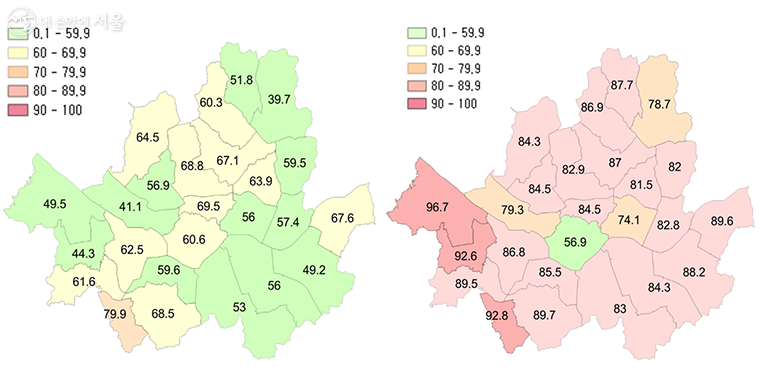 아파트 2분기 신규 계약 전세가율(%)과 연립다세대 2분기 신규 계약 전세가율(%)_왼쪽부터