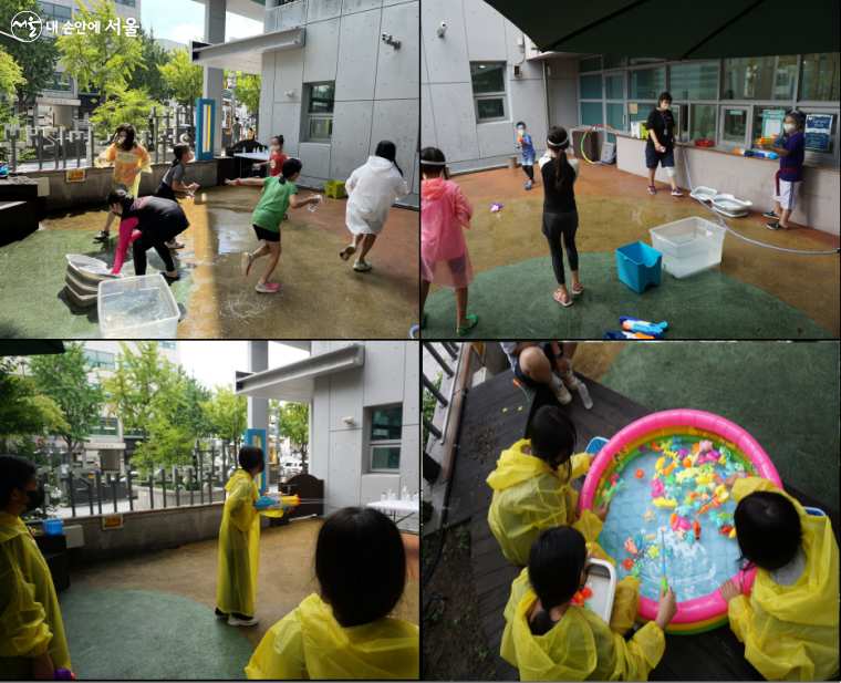 미본수(水) 데이에 아이들이 여러 가지 게임을 즐기고 있다.