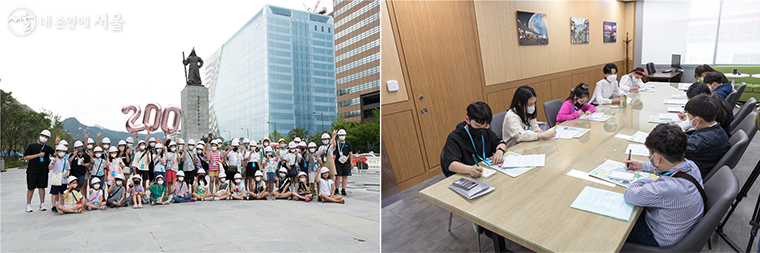 어린이기자 활동 모습 (좌) 광화문광장에서 내친구서울 200호 축하 / (우) 방송인 장도연 인터뷰