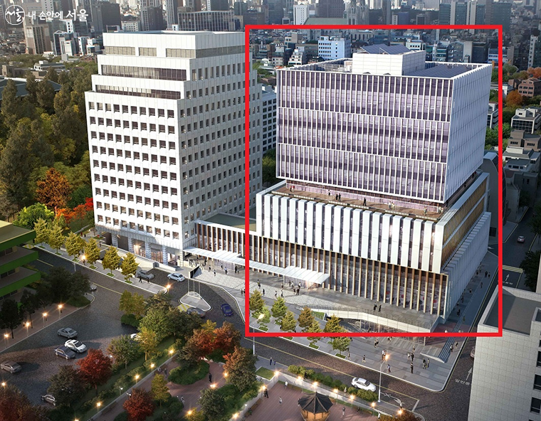 2023년 4월 개관 예정인 서울창업허브 스케일업센터. 오른쪽 건물 1층, 2층 2개층을 사용한다.
