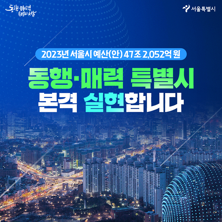 2023년 서울시 예산(안) 47조 2,052억 원, 동행·매력 특별시 본격 실현합니다.