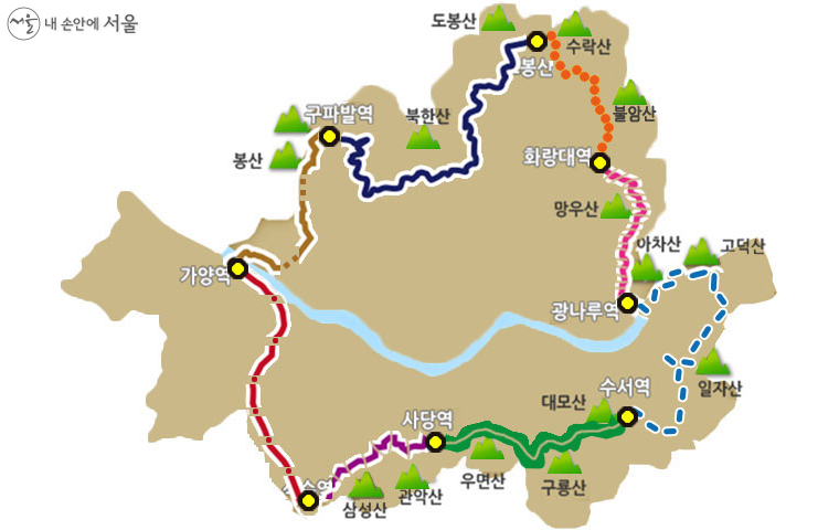 총 156.5km에 달하는 서울둘레길 전 구간