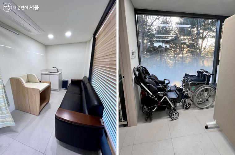 남산안내센터 내에 위치한 가족휴게실 및 수유실, 대여 가능한 휠체어와 유아차