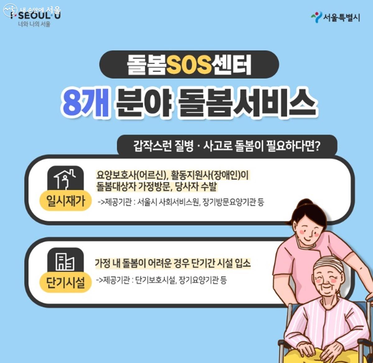 돌봄SOS 서비스엔 요양보호사가 집안일을 돕는 일시재가와 시설에 입소하는 단기시설 등이 있다. ©서울시