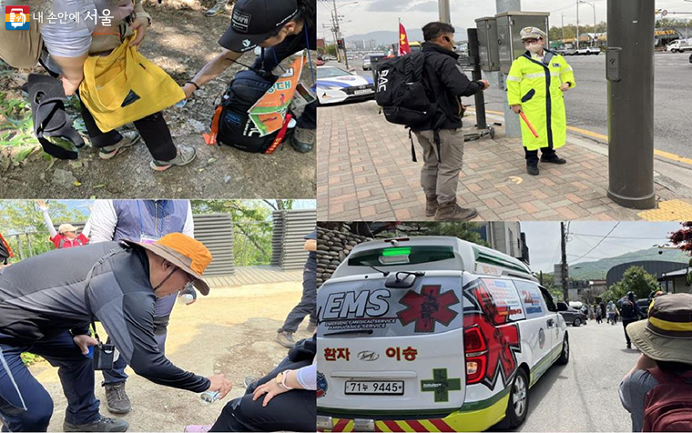 스태프 배낭에는 안전과 편의를 위한 물품들이 가득했고, 만약을 위한 앰뷸런스가 동행했다. ⓒ박지영