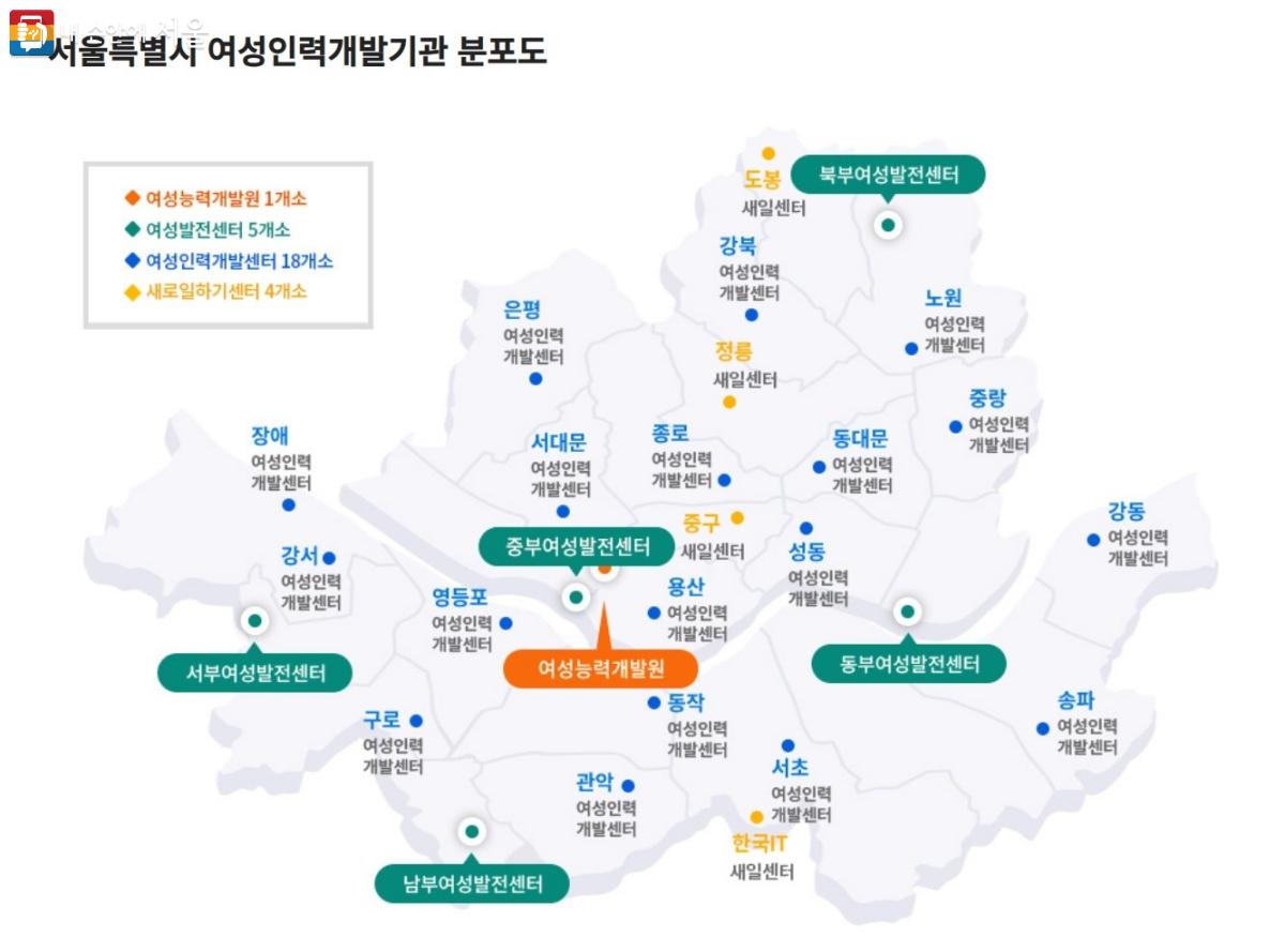 서울 전역에 5개소의 '여성발전센터'와 17개소의 '여성인력개발기관'이 운영되고 있다. ⓒ서울우먼업
