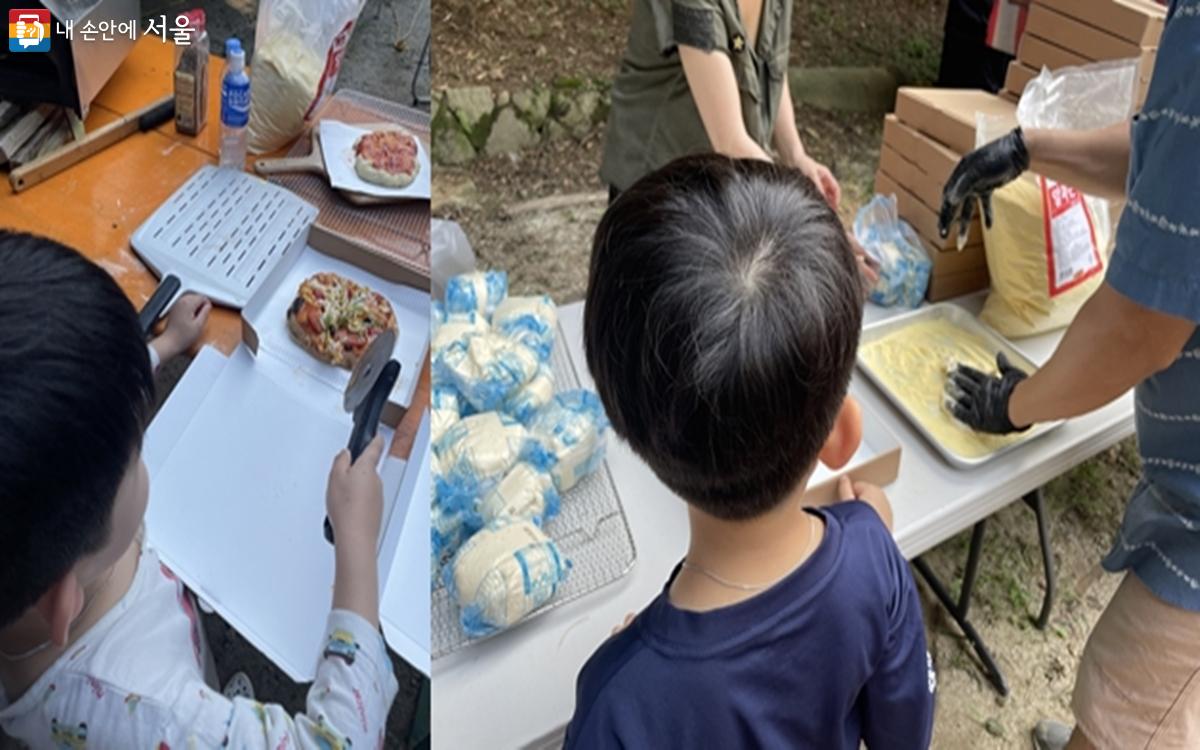 아이들이 직접 만든 피자를 잘라보며 체험해 볼 수 있다. ©노윤지